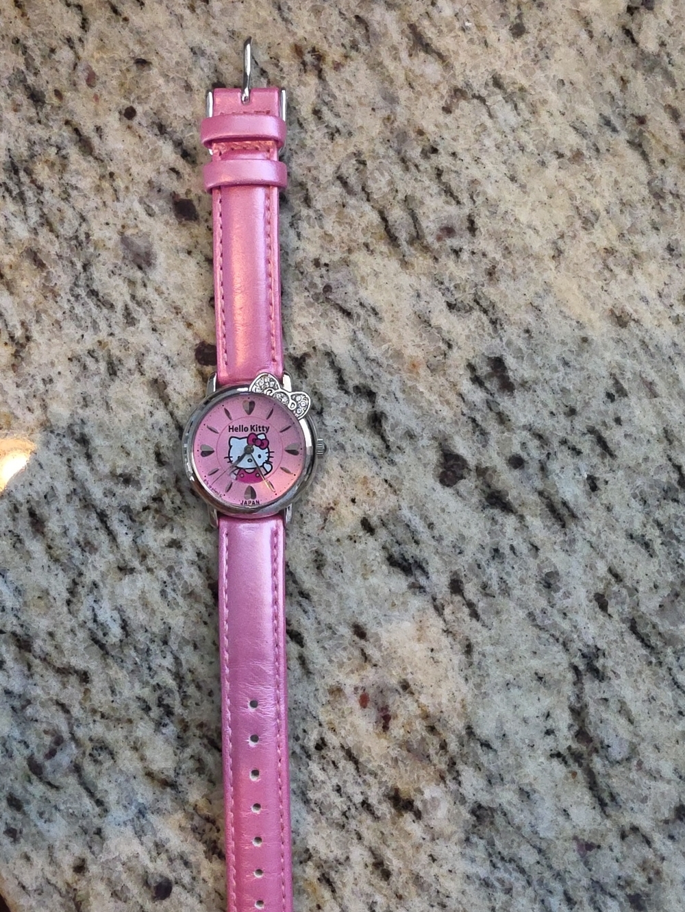 Hello Kitty Pink Metallic Strap Watch with Bow Accent